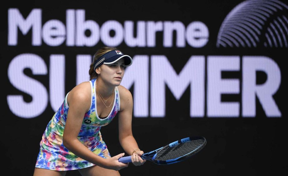 United States' Sofia Kenin waits to receive serve from Italy's Camila Giorgi during their match at a tune up tournament ahead of the Australian Open tennis championships in Melbourne, Australia on Tuesday.