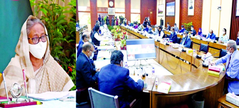 Prime Minister Sheikh Hasina presiding over the meeting of the Executive Committee of the National Economic Council (ECNEC) virtually from her official Ganobhaban residence on Wednesday.