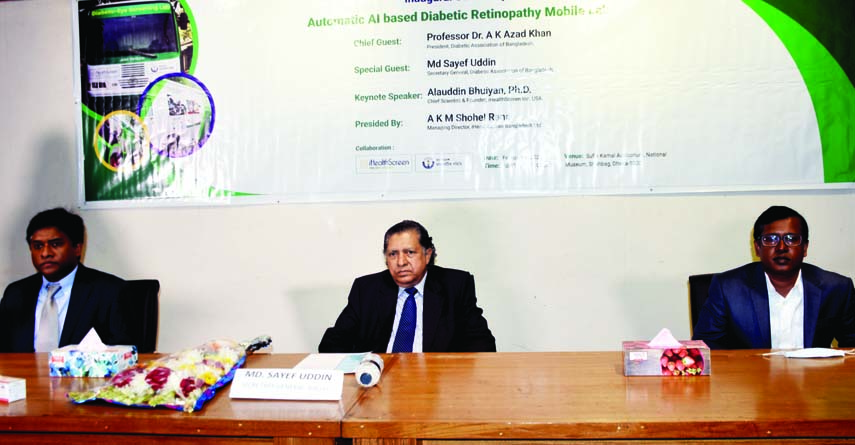 Secretary General of Bangladesh Diabetic Samity Mohammad Saifuddin, among others, at the inaugural ceremony of ultramodern mobile screening bus in Poet Sufia Kamal Auditorium of the National Museum in the city on Saturday.