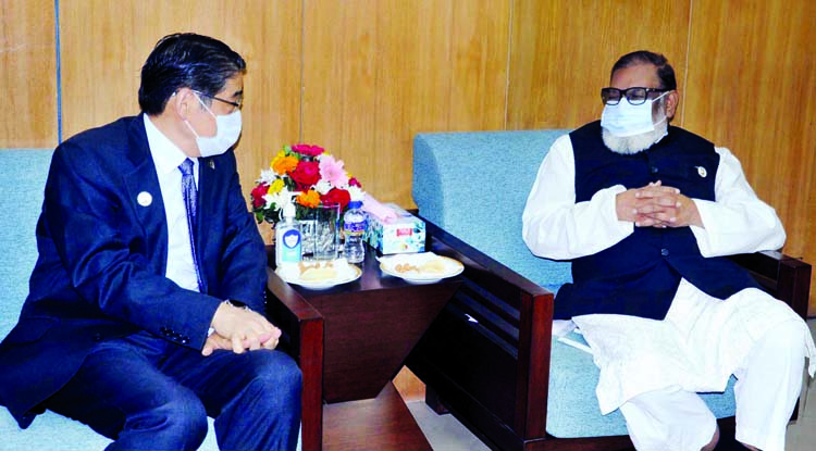 Japanese Ambassador to Bangladesh calls on Liberation War Affairs Minister AKM Mozammel Haque at his office room in the capital on Sunday.