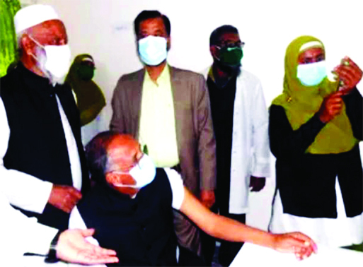 Md Gias Uddin Pathan, Chairman of Sarishabari Upazila of Jamalpur district, receives caronavirus vaccine at the Upazila Health Complex on Sunday morning. Later, UNO Md Shihab Uddin Ahmed also received the vaccine.