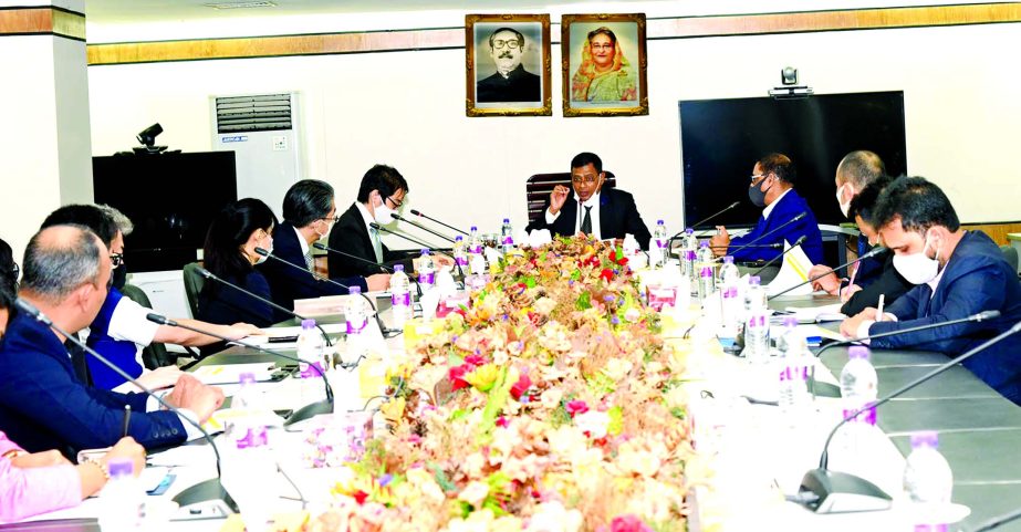 Major General Md Nazrul Islam, Executive Chairman of Bangladesh Export Processing Zones Authority (BEPZA), presiding over a meeting with Yuji Ando, Country Representative of Japan External Trade Organization (JETRO) at BEPZA complex in the city on Monday.