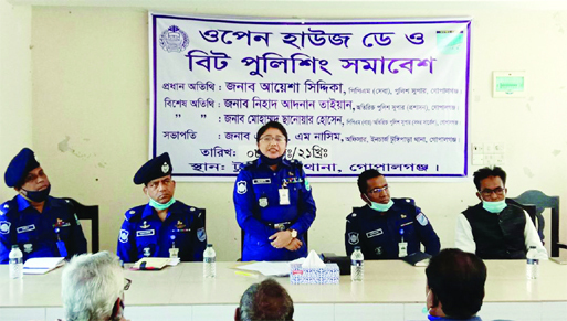 Ayesha Siddika, Superintendent of Police Gopalganj, speaks at the Open House Day and beat policing meeting at the Tungipara Police Station on Monday.