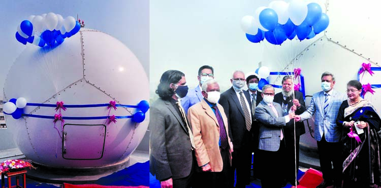 DU Vice-Chancellor Prof Dr. Akhtaruzzaman inaugurates Satellite Ground Station on the roof of Mokarram Hossain Khondkar Science Building of the university releasing balloons on Thursday.