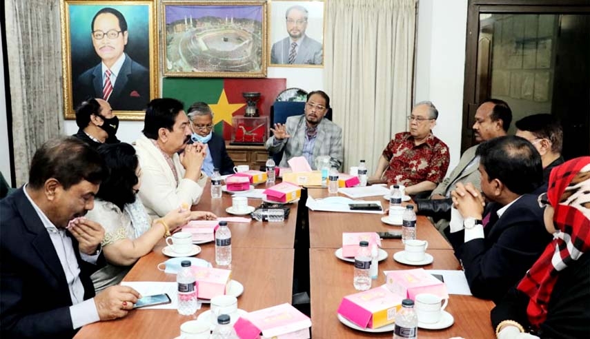 Jatiya Party Chairman GM Kader, MP speaks at a view-exchange meeting with the party's MPs at the party's Banani office in the city on Saturday.