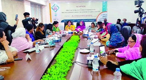 A seminar on E-commerce titled "The impact of Covid-19 on Women Entrepreneurs held at a hotel in Chattogram recently."