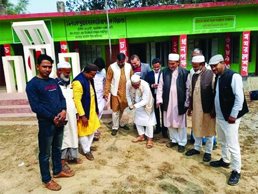 Former MP Muhammad Shahidullah and president of Kapasia (Gazipur) Upazila Awami League, inaugurates the construction work of a four storied building of Kenduyab Government Primary School, Tok Union in the upazila on Sunday morning.