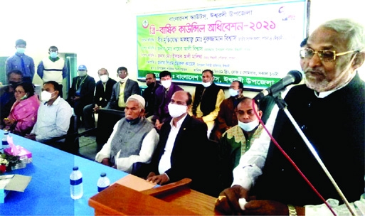 Nuruzzaman Biswas, MP, speaks at the tri-ennial council of Bangladesh Scouts, Ishwardi upazila (Pabna) unit in the Upazila Parishad auditorium on Monday.