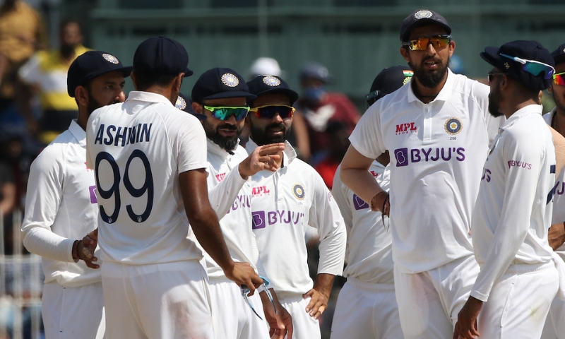Indian skipper Virat Kohli (centre) gestures while talking to his teammates during the second Test against England in Chennai on Tuesday.