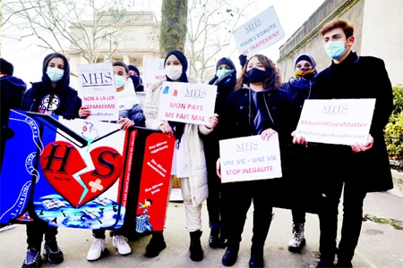 Protesters demonstrate against the so-called 'anti-separatism' bill in Paris, France.