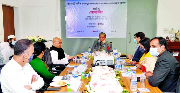 Deputy Speaker Fazle Rabbi Miah speaks at the roundtable on 'Role of MPs in Implementing Tobacco-free Bangladesh' at the office of 24.com in the city on Wednesday.