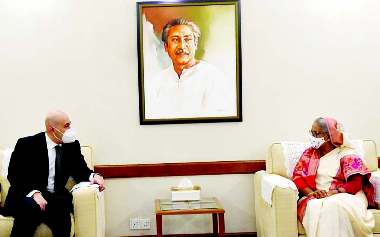 Newly appointed Egyptian Envoy Haytham Ghobashy calls on Prime Minister Sheikh Hasina at Ganabhaban on Wednesday. PID photo