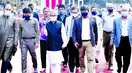Vice-Chancellor of Dhaka University Prof. Dr. Akhtaruzzaman inspects the all out preparations at the Central Shaheed Minar in the city on Friday to observe 'Amar Ekushey' and Internationl Mother Language Day.