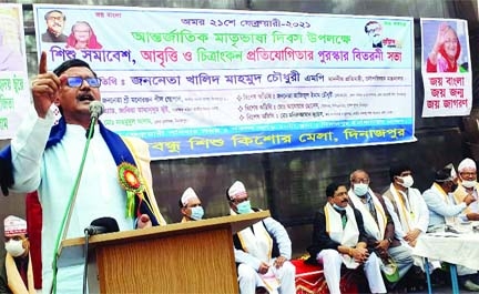 State Minister for Shipping Khalid Mahmud Chowdhury speaks at a function in Dinajpur town on Sunday.