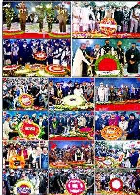 (1) On behalf of President Abdul Hamid and Prime Minister Sheikh Hasina floral wreaths were placed at the altar of the Central Shaheed Minar in the city in the early hours of Sunday marking Amar Ekushey and International Mother Language Day. (2) Chief Jus