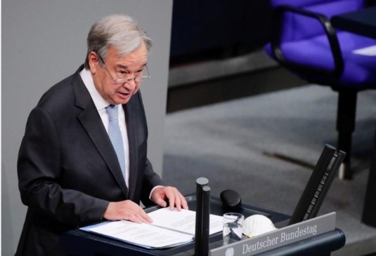 United Nations Secretary-General Antonio Guterres delivers a speech at the lower house of parliament Bundestag in Berlin, Germany.