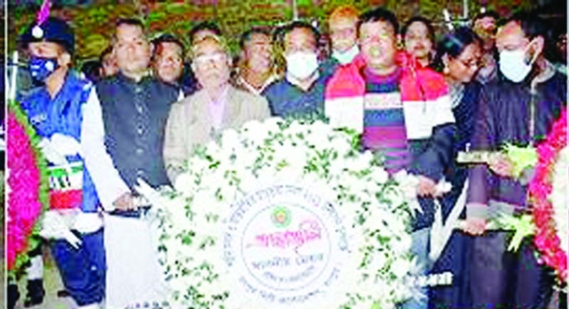 Commerce Minister Tipu Munshi laying foundation stone of Pirgachha zonal office building of the Barind Multipurpose Development Authority (BMDA) at Pirgachha upazila town in Rangpur as the chief guest on Sunday.