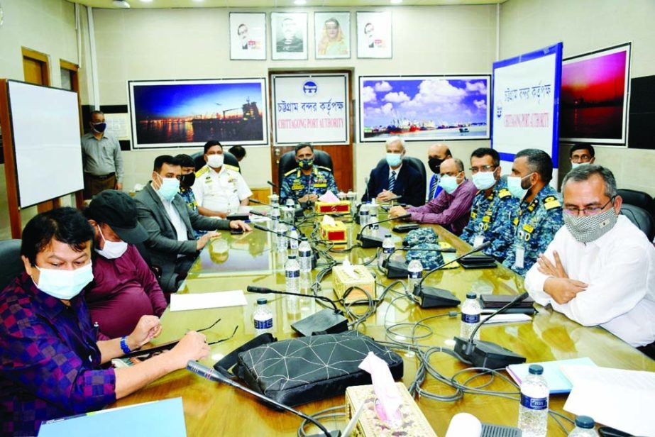 Chairman of Chattogram Port authority Rear Admiral M Shahjahan seen presiding over the joint meeting of CPA and CDA at Bandar Bhaban on Monday where finalized the road alignment of the proposed flyover from Lalkhan Bazar to Airport. CDA Chairman Zahirul I