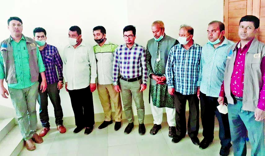 CID detains nine members of a fraud gang conducting raid in the city's Cantonment Thana area. The snap was taken from the CID office on Wednesday.