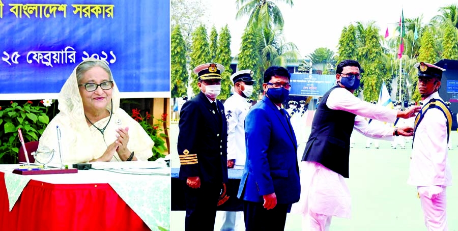 On behalf of Prime Minister Sheikh Hasina, State Minister for Shipping Khalid Mahmud Chowdhury hands over President Gold Medal and Bangladesh Shipping Corporation Medal among the best cadets of 55th batch on Bangladesh Marine Academy campus in Chattogram