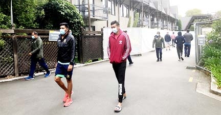 Members of Bangladesh Cricket team go out for a walk in Christchurch, New Zealand on Friday.