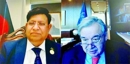Foreign Minister Dr. AK Abdul Momen holds a meeting with Secretary General of the United Nations Antonio Guterres virtually on Friday.