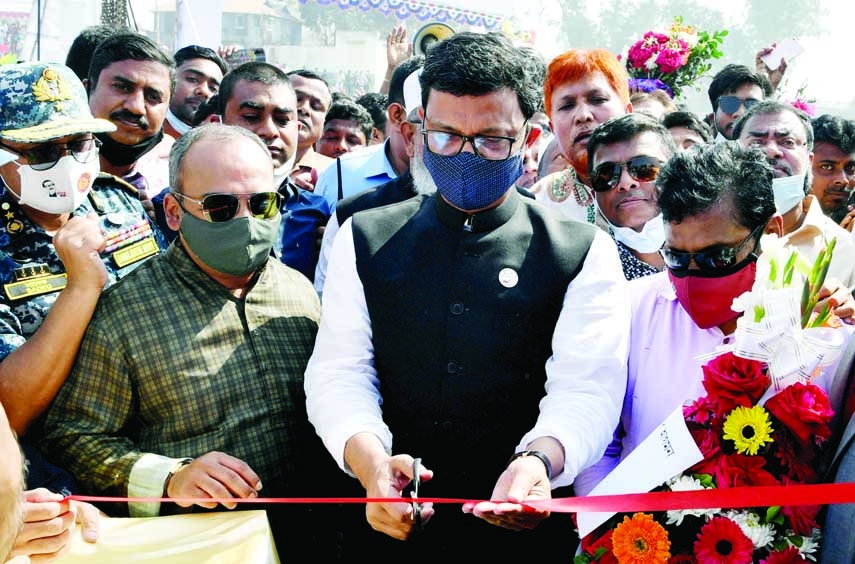 State Minister for Shipping Khalid Mahmud Chowdhury inaugurates 'Begum Rokeya' ferry service cutting ribbon at Aricha-Kazirhat route in Manikganj on Saturday.