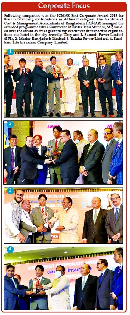 Following companies won the ICMAB Best Corporate Award-2019 for their outstanding contributions in different category. The Institute of Cost & Management Accountants of Bangladesh (ICMAB) arranged the awarded programme while Commerce Minister Tipu Munshi,
