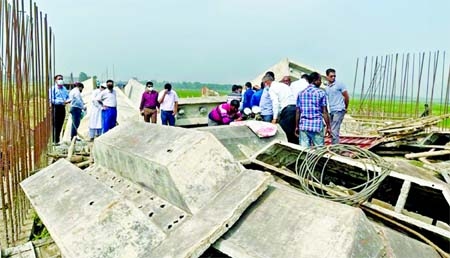 70pc work-completed bridge collapsed on Kondonala canal at Jagannathpur road in Sunamganj district on Monday.