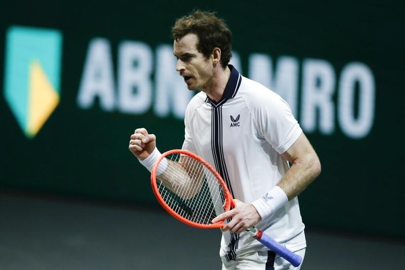 Andy Murray clenches his fist after defeating Netherland's Robin Haase in three sets 2-6, 7-6, 6-3, in their first round men's singles match of the ABN AMRO world tennis tournament at Ahoy Arena in Rotterdam, Netherlands on Monday.