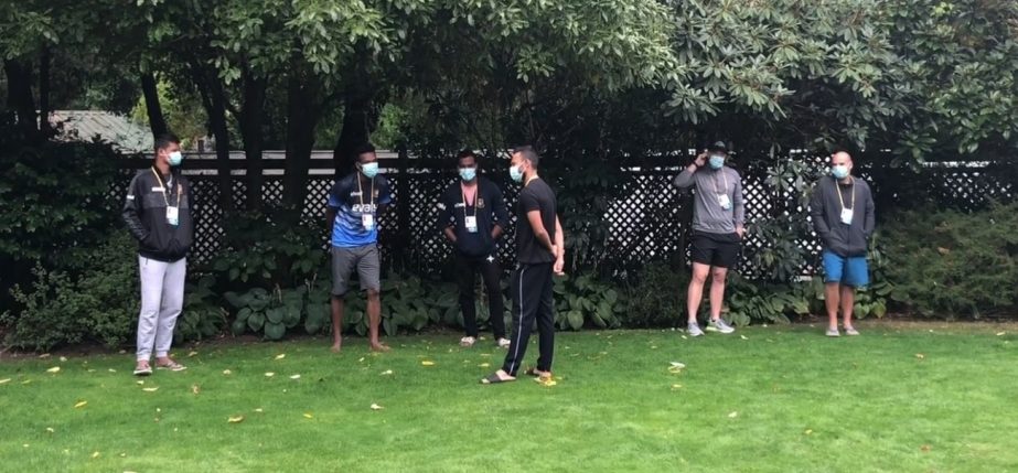 Members of Bangladesh Cricket team passing their time outside the hotel in Christchurch, New Zealand on Wednesday. BCB photo