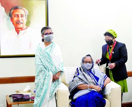 Prime Minister Sheikh Hasina receives the first dose of Covid-19 vaccine on Thursday.