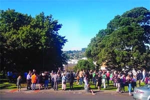 People gathered on high ground in Whangarei, New Zealand, as a tsunami warning was issued Friday.