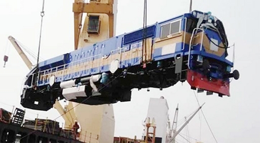 Imported rail engines from USA seen unloading at Chattogram Port terminal on Saturday.