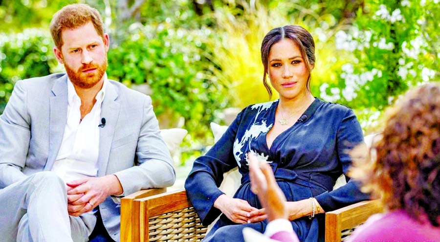 Prince Harry and Meghan talk during the Oprah Winfrey's long-awaited interview aired in the United States on Sunday night.