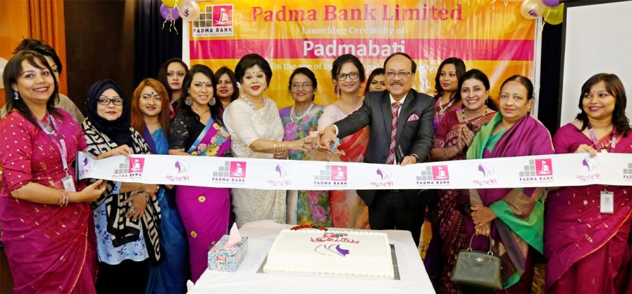 Md. Ehsan Khasru, Managing Director and CEO of Padma Bank Limited, inaugurating woman-centric specialized product 'Padmabati' marking the International Women's Day-2021 at a city hotel recently. Zabed Amin, Head of Business, M Ahsan Ullah Khan, Head of