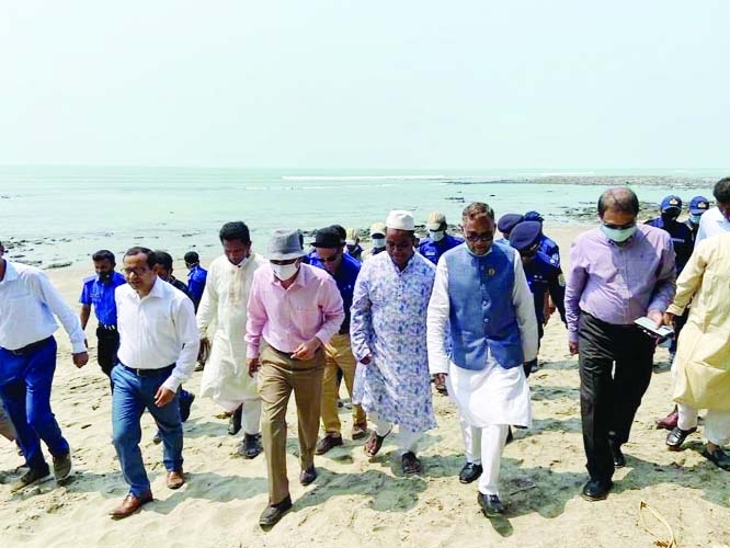 Environment Minister Md. Shahab Uddin inspects various activities being implemented by the Department of Environment to protect the biodiversity of St. Martin's Island on Friday.