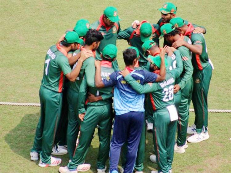Players of Bangladesh Emerging Team cheer up after beating Ireland Wolves in their fourth ODI at the Sher-e-Bangla National Cricket Stadium in the city's Mirpur on Friday.