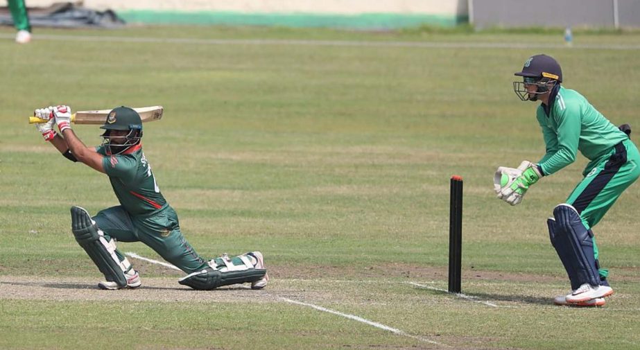 An action from the T20 cricket match between Bangladesh Emerging team and Ireland Wolves at the Sher- e-Bangla National Cricket Stadium in the city's Mirpur on Tuesday.