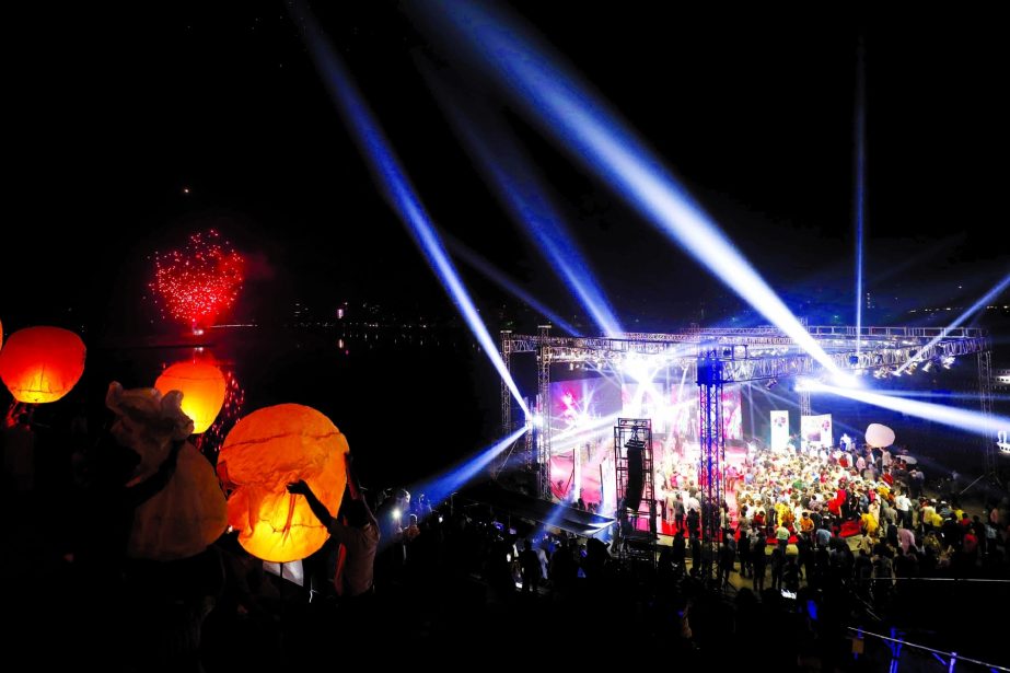 Dazzling illumination and fireworks brighten the sky of city's Hatirjheel on Wednesday night marking Bangabandhu's birth centenary and Golden Jubilee of Independence.