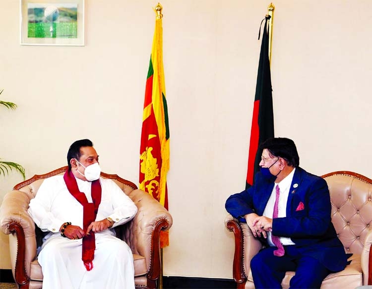Foreign Minister Dr. AK Abdul Momen calls on Sri Lankan Prime Minister Mahinda Rajapaksa at Sonargaon Hotel in the city on Friday.