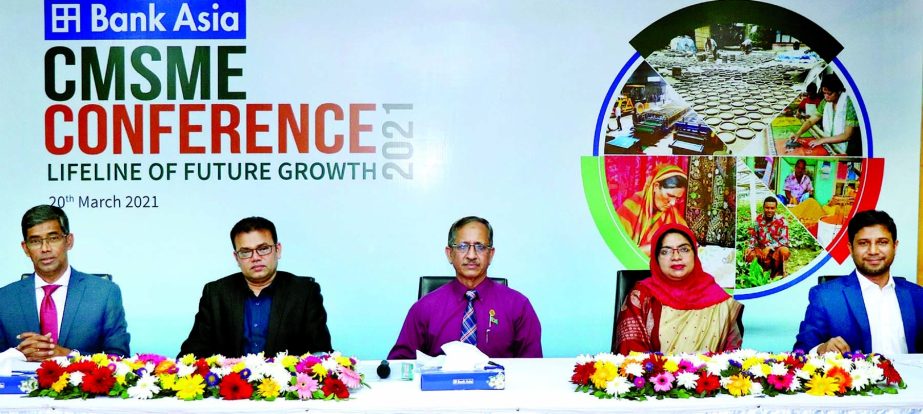 Md. Arfan Ali, President & Managing Director of Bank Asia Limited presiding over the "CMSME Conference 2021" organized by the bank held through virtually on Saturday. Dr. Md. Mofizur Rahman, Managing Director of SME Foundation, Dr. Shah Md. Ahsan Habib,