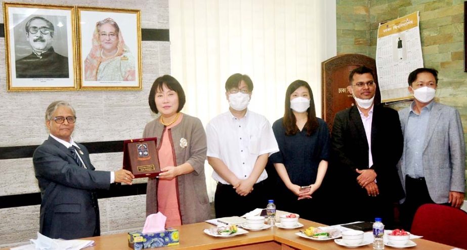 A five-member delegation led by Ms Young Ah Doh, Country Director of Korea International Cooperation Agency (KOICA) calls on Dhaka University Vice-Chancellor Prof. Dr. Md. Akhtaruzzaman at the latter's office of the university on Sunday.-