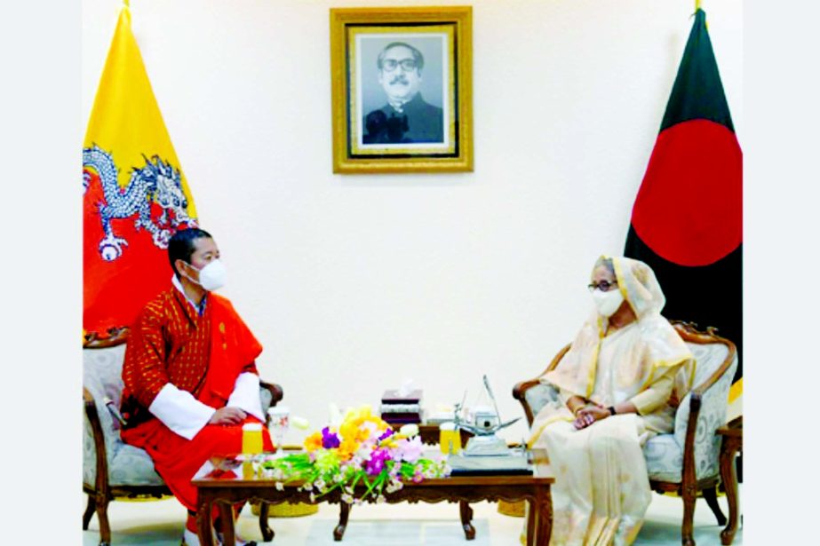 Bhutanese Prime Minister Dr. Lotay Tshering meet with Prime Minister Sheikh Hasina at the Prime Minister's Office (PMO) in the capital on Wednesday.