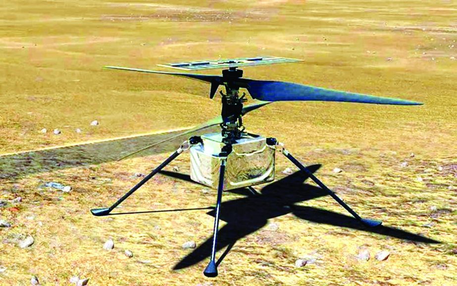 In an undated image provided by NASAJPL-Caltech, an animation depicting the test flight of NASA's Ingenuity helicopter on Mars.