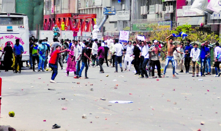 Activists of Bangladesh Students' Rights Council are locked in a clash with police over visit of Indian Prime Minister Narendra Modi at Motijheel in the city on Thursday.