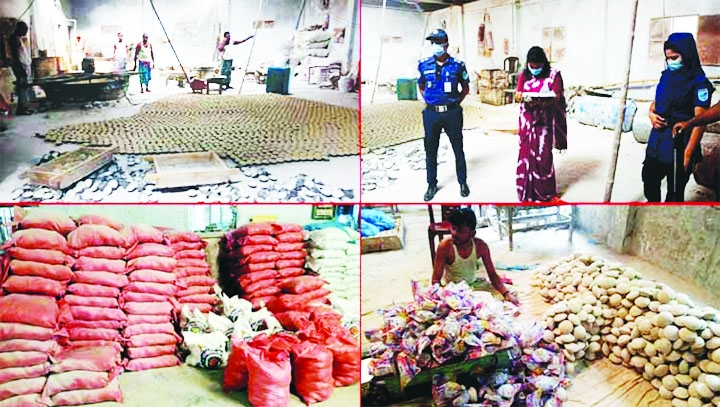 A BSTI mobile court conducts drive at Ekta laundry soap factory in Bhairab led by Bhairab UNO and Executive Magistrate Lubna Farzana on Wednesday evening. The curt fined the laundry soap factory Tk. 50000 for operating without BSTI permission and marketin