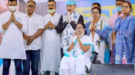 Flanked by TMC leaders and supporters, Mamata led a 8-km-long 'padyatra' from Reyapara Khudiram More to Thakur chowk in her wheelchair recently as she greeted people with folded hands.