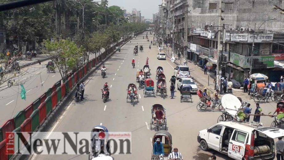 Traffic is thin at the capital as a large number of people have already left the capital as country goes under 7-day lockdown from today. This photo was taken from Kayet Tuli area on Monday. Photo : Moin Ahammed
