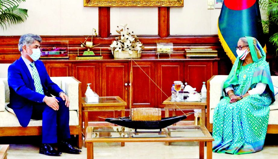 Outgoing Envoy of Afghanistan Abdul Qayoom Malikzad pays a courtesy call on Prime Minister Sheikh Hasina at Ganobhaban on Monday. PMO photo